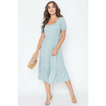 EG Fashion Square Neck Puff Sleeve Boho Dress