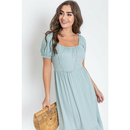 EG Fashion Square Neck Puff Sleeve Boho Dress