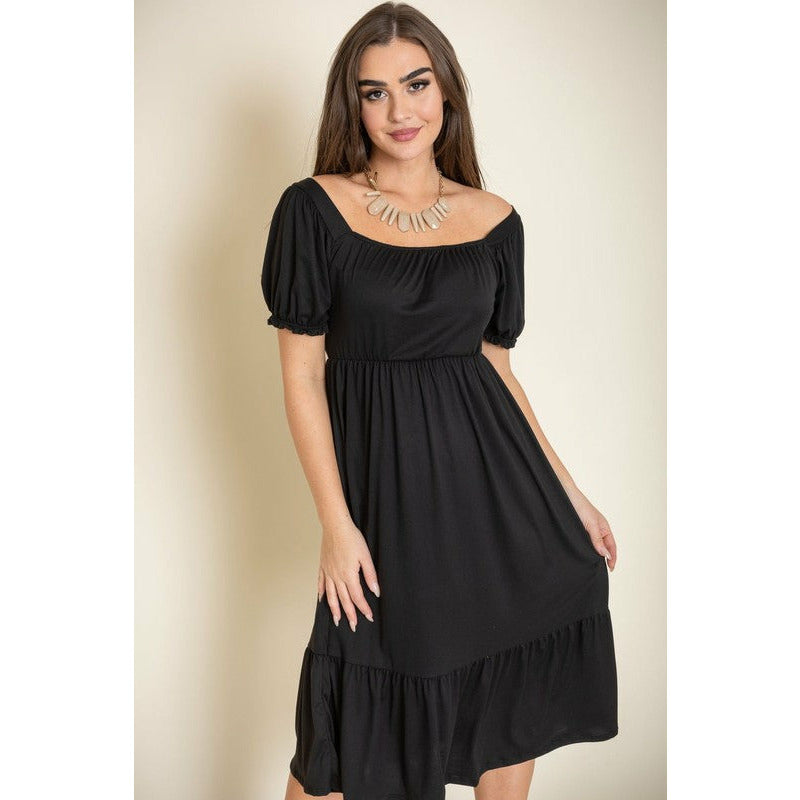 EG Fashion Square Neck Puff Sleeve Boho Dress