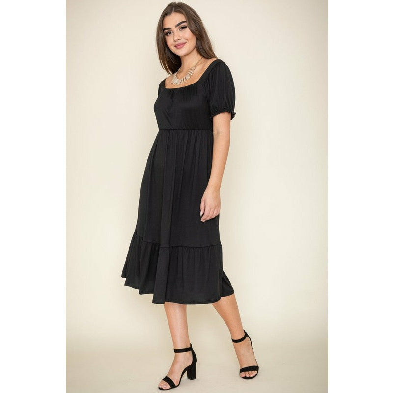 EG Fashion Square Neck Puff Sleeve Boho Dress