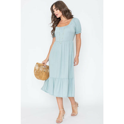 EG Fashion Square Neck Puff Sleeve Boho Dress