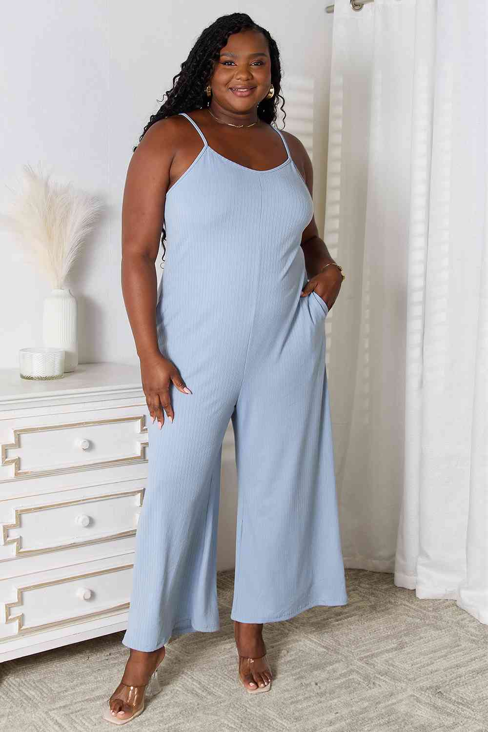 BASIC BAE Full Size Spaghetti Strap V-Neck Jumpsuit