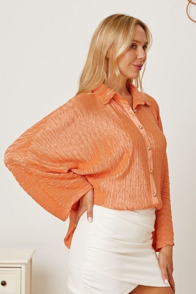 Textured Sherbet Button Up Long Sleeve Blouse