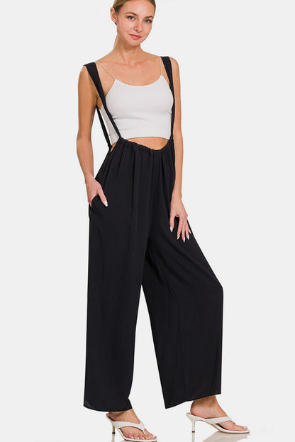 ZENANA Tie Back Suspender Jumpsuit with Pockets