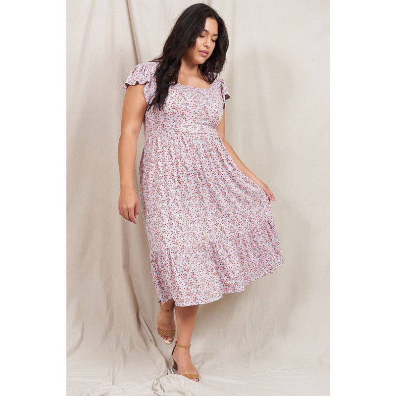 EG FASHION Plus Flutter Sleeve Ditsy Floral Sundress