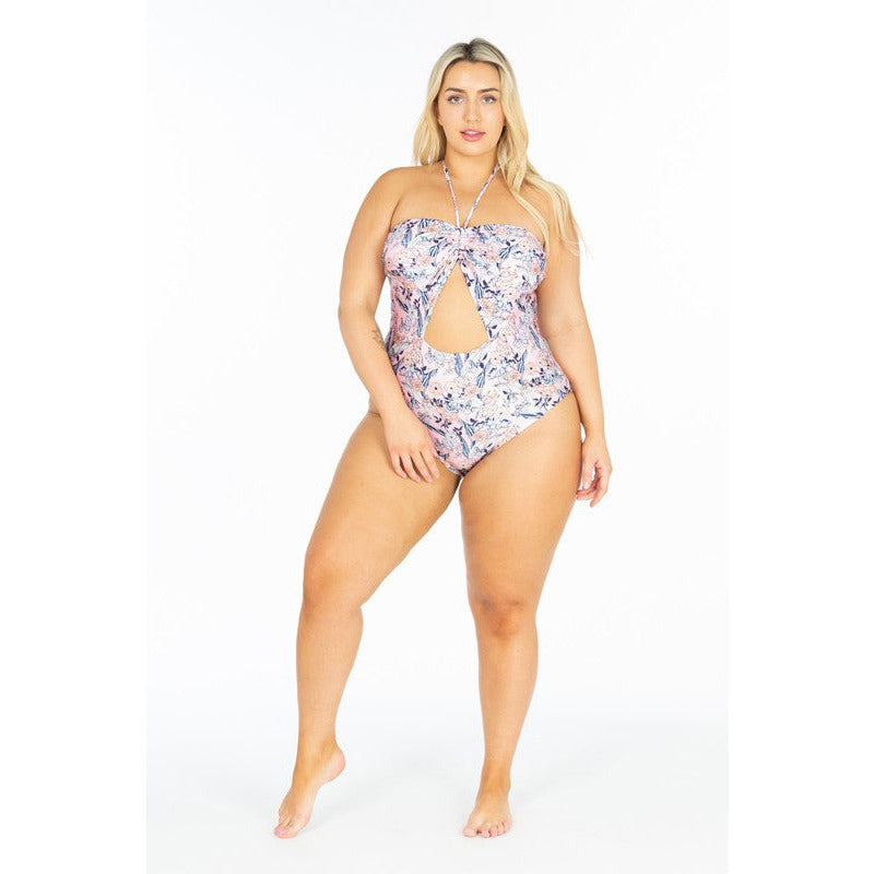 STYLISH SWIMWEAR Plus Size Cut Out Front Halter One Ps Swimsuit