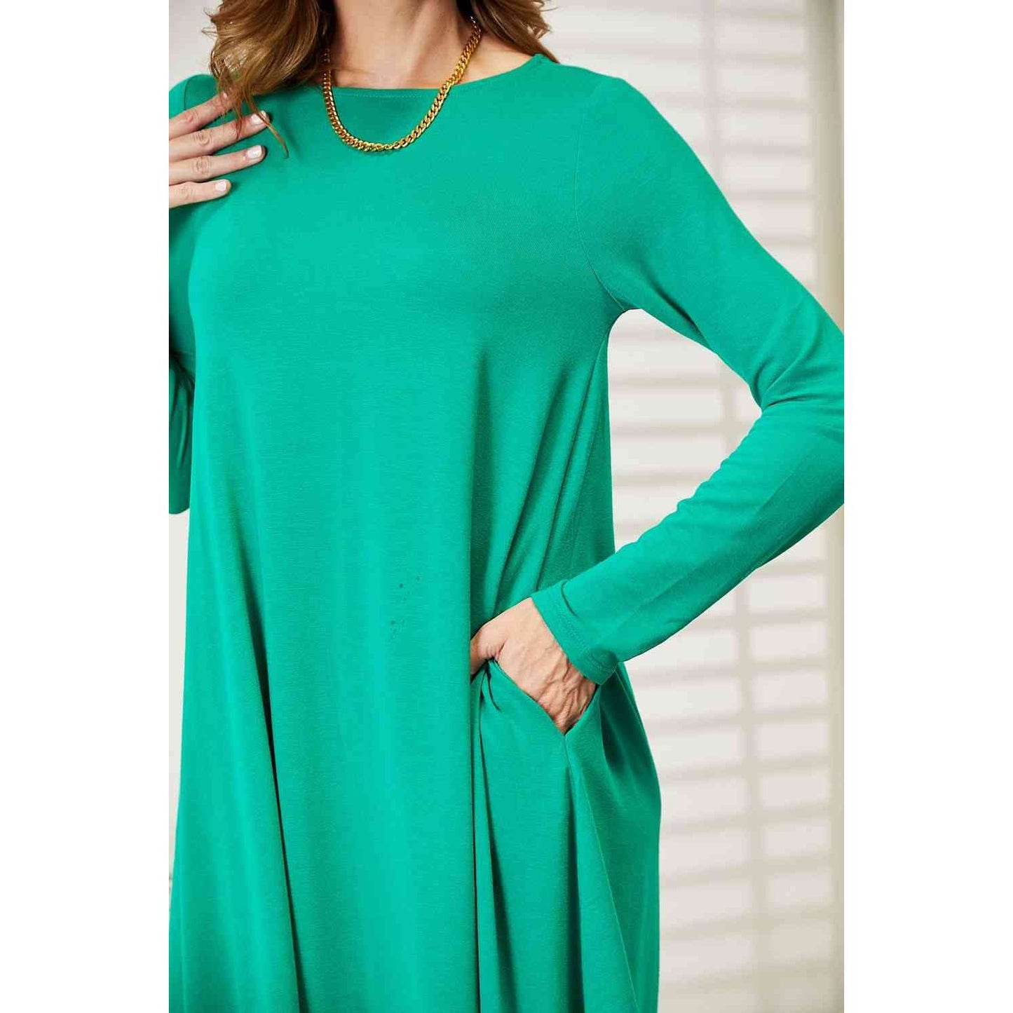 ZENANA Full Size Long Sleeve Flare Dress with Pockets