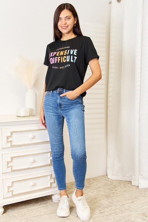 SIMPLY LOVE Slogan Graphic Cuffed Sleeve T-Shirt