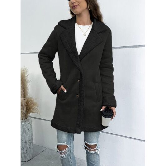 CATHSNNA Contrast Button Up Lapel Collar Long Sleeve Coat