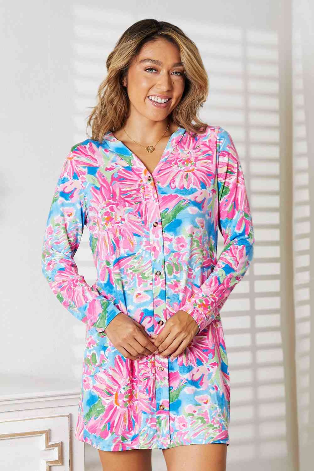 DOUBLE TAKE Floral Open Front Long Sleeve Cardigan