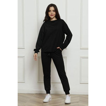 Round Neck Long Sleeve Top and Drawstring Pants Set