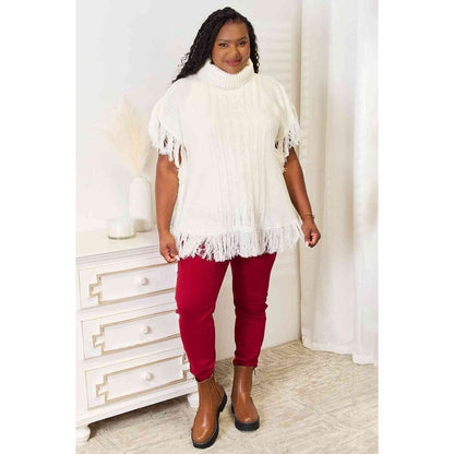 Justin Taylor Turtle Neck Fringe Poncho