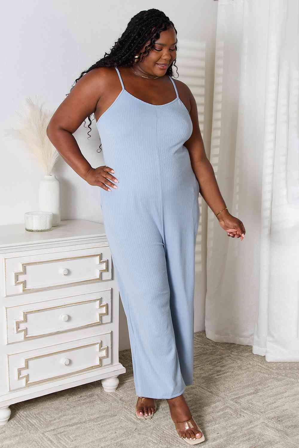 BASIC BAE Full Size Spaghetti Strap V-Neck Jumpsuit