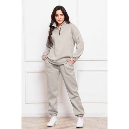 Half Zip Long Sleeve Sweatshirt and Pants Set