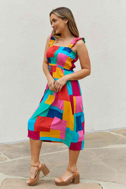 AND THE WHY Multicolored Square Print Summer Dress- S-3XL