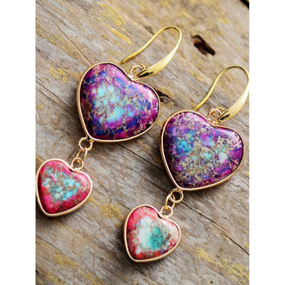 Heart Shape Imperial Jasper Dangle Earrings