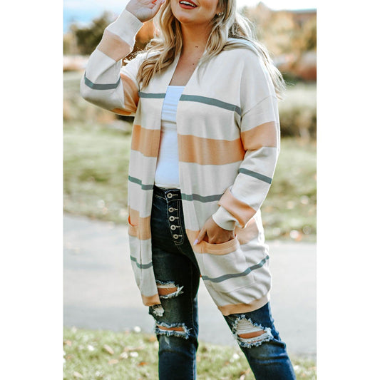 Plus Size Striped Open Front Cardigan