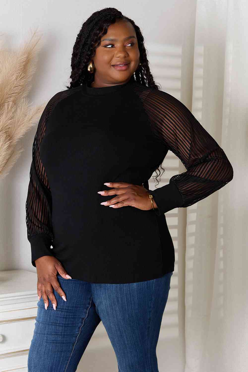 DOUBLE TAKE Black Round Neck Raglan Sleeve Blouse