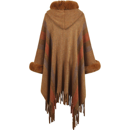 Color Block Fringe Detail Poncho