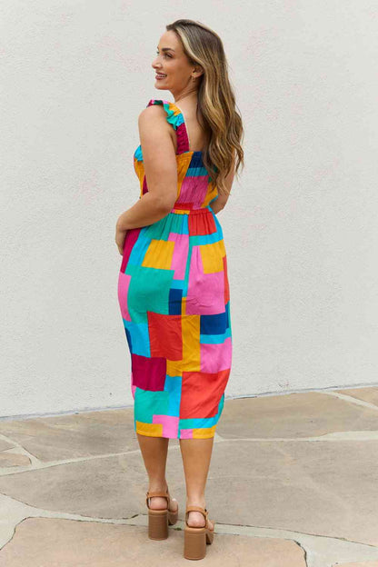 AND THE WHY Multicolored Square Print Summer Dress- S-3XL