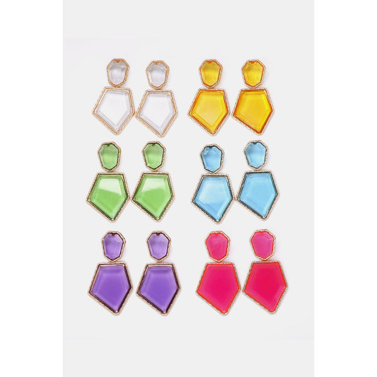 Geometrical Shape Zinc Alloy Frame Resin Dangle Earrings