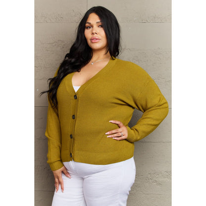 ZENANA Kiss Me Tonight Full Size Button Down Cardigan in Chartreuse