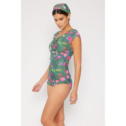 MARINA WEST Swim Bring Me Flowers V-Neck One Piece Swimsuit In Sage