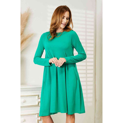 ZENANA Full Size Long Sleeve Flare Dress with Pockets