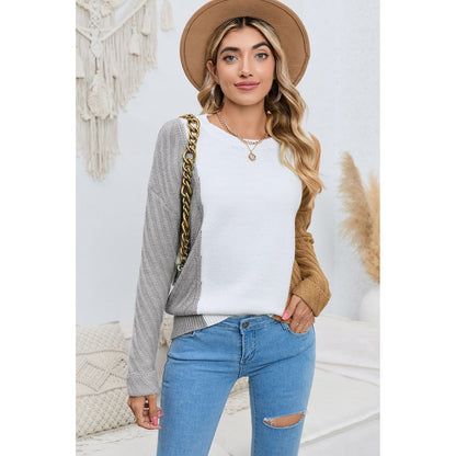 Contrast Color Dropped Shoulder Sweater