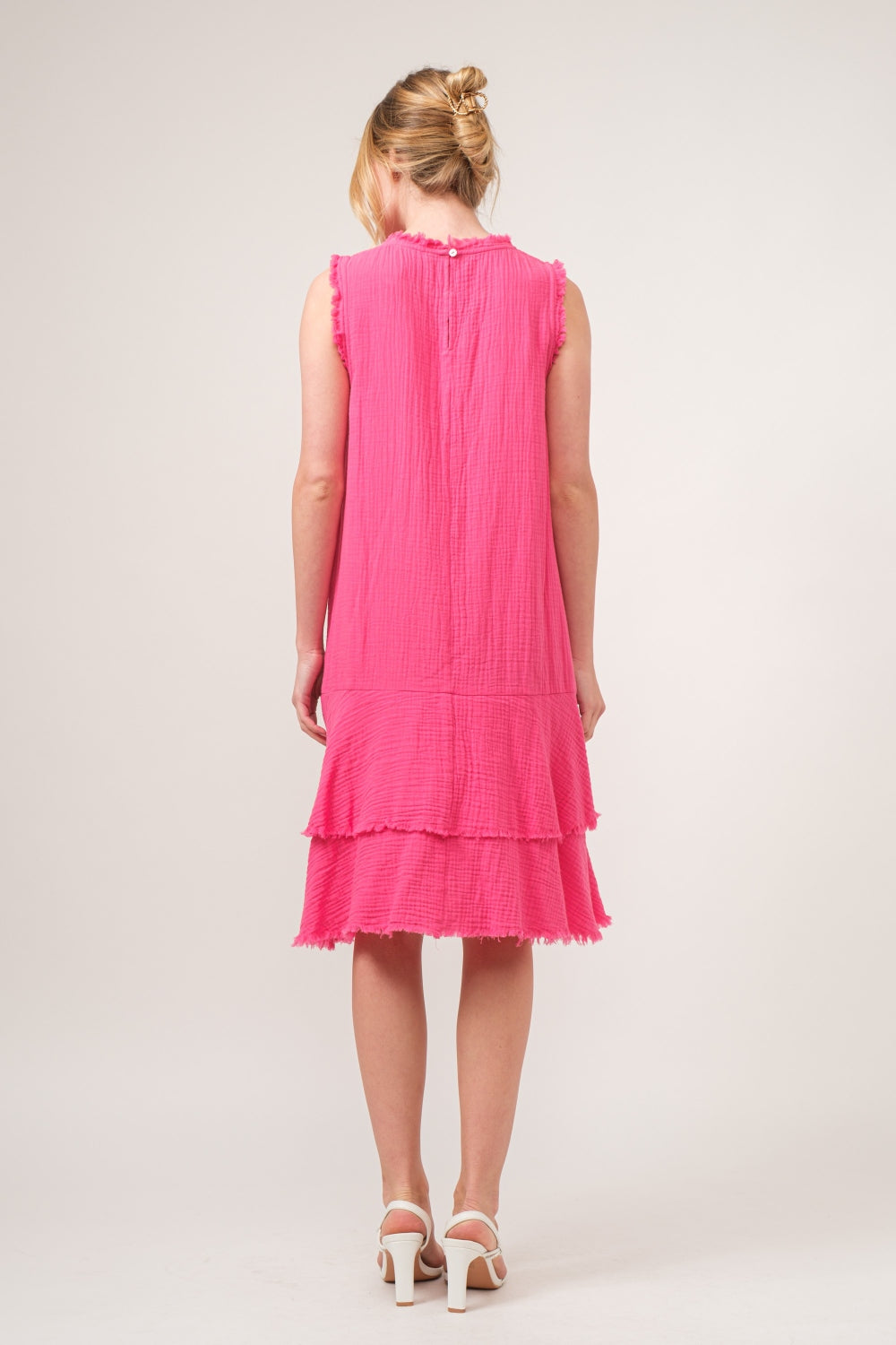 AND THE WHY Washed Fringe Detail Tiered Dress