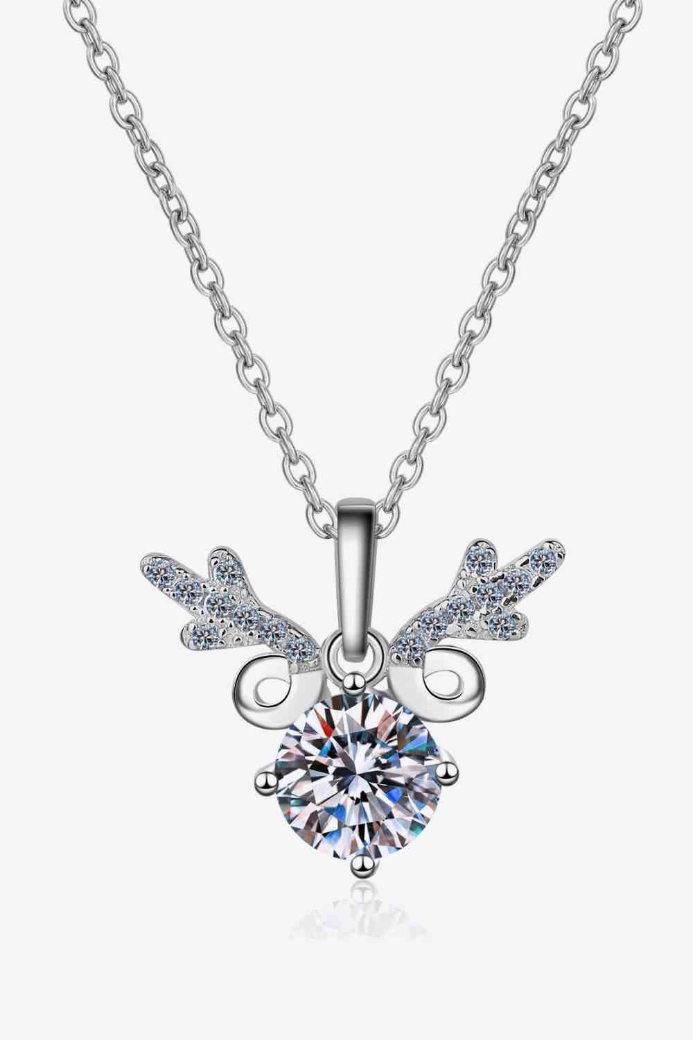 1 Carat Moissanite 925 Sterling Silver Reindeer Necklace