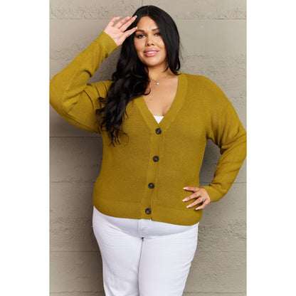 ZENANA Kiss Me Tonight Full Size Button Down Cardigan in Chartreuse