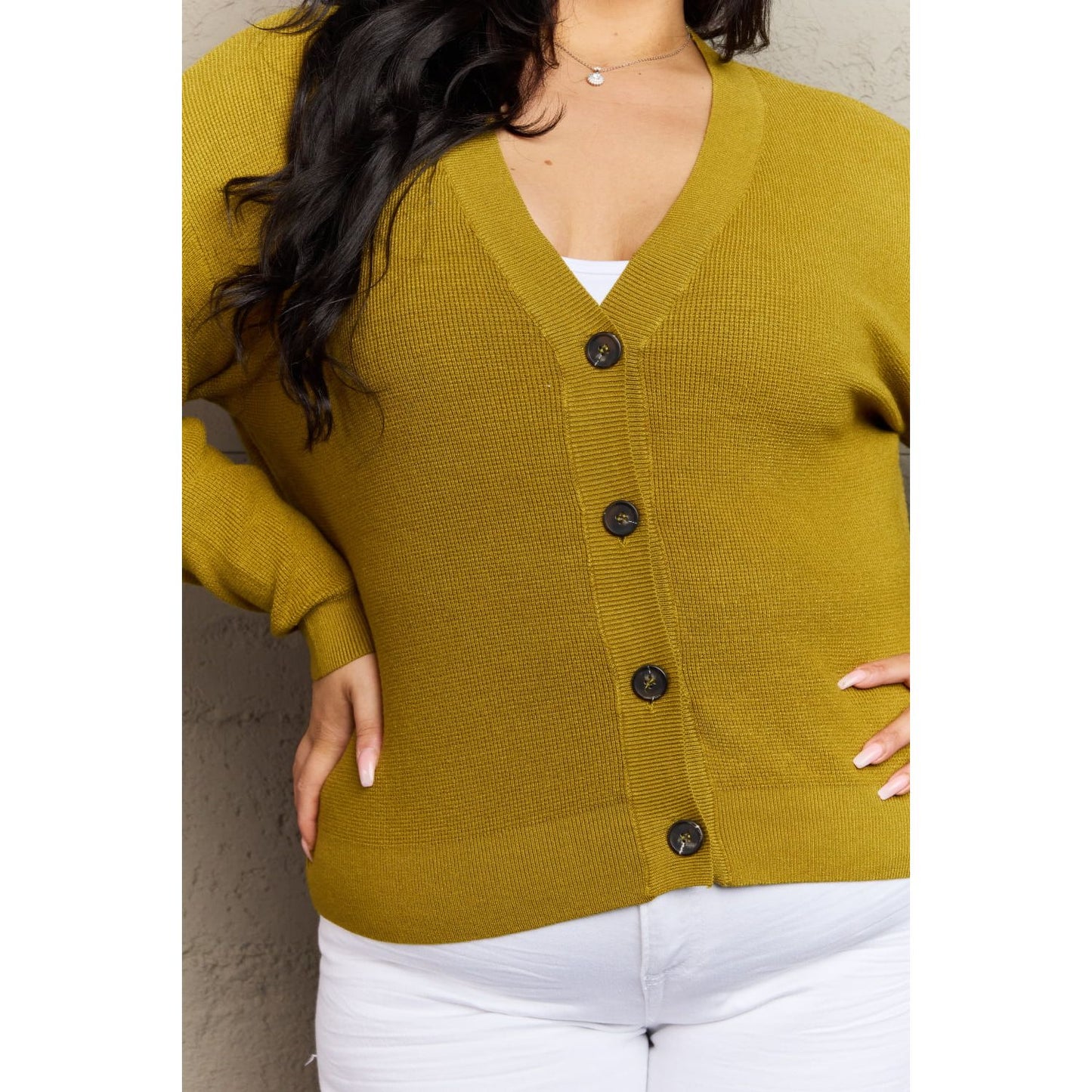 ZENANA Kiss Me Tonight Full Size Button Down Cardigan in Chartreuse