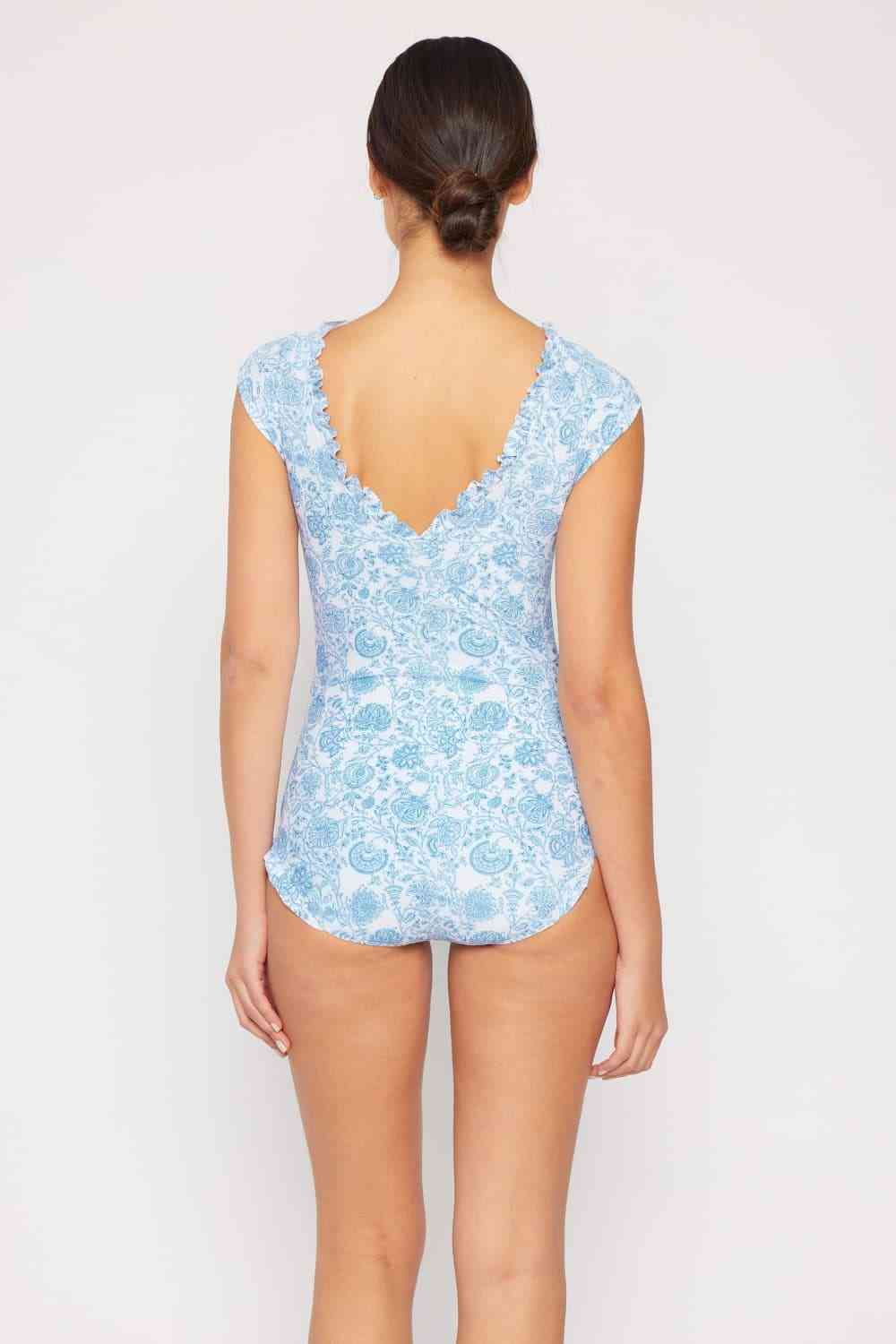 MARINA WEST Swim Bring Me Flowers V-Neck One Piece Swimsuit In Thistle Blue