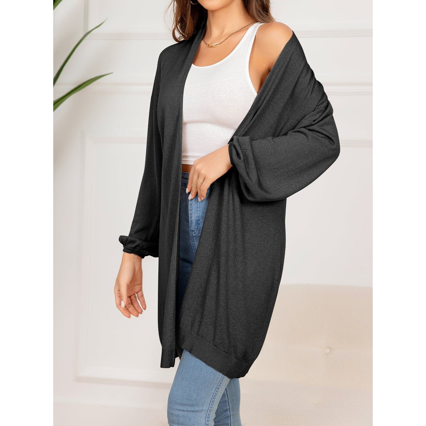 Dropped Shoulder Open Front Longline Cardigan