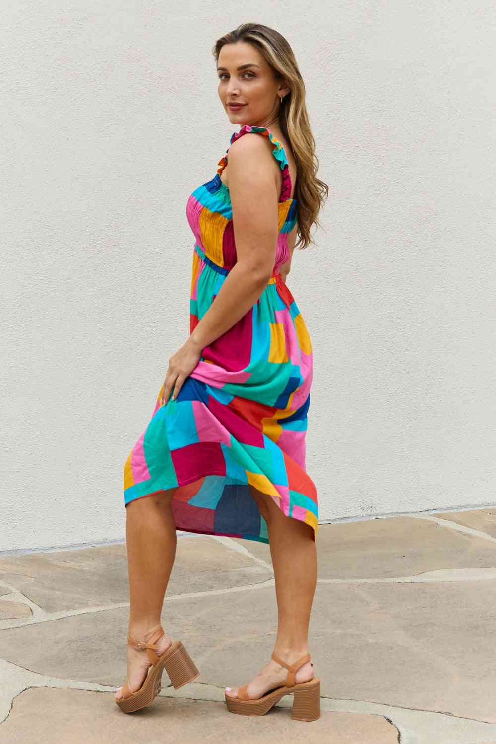 AND THE WHY Multicolored Square Print Summer Dress- S-3XL