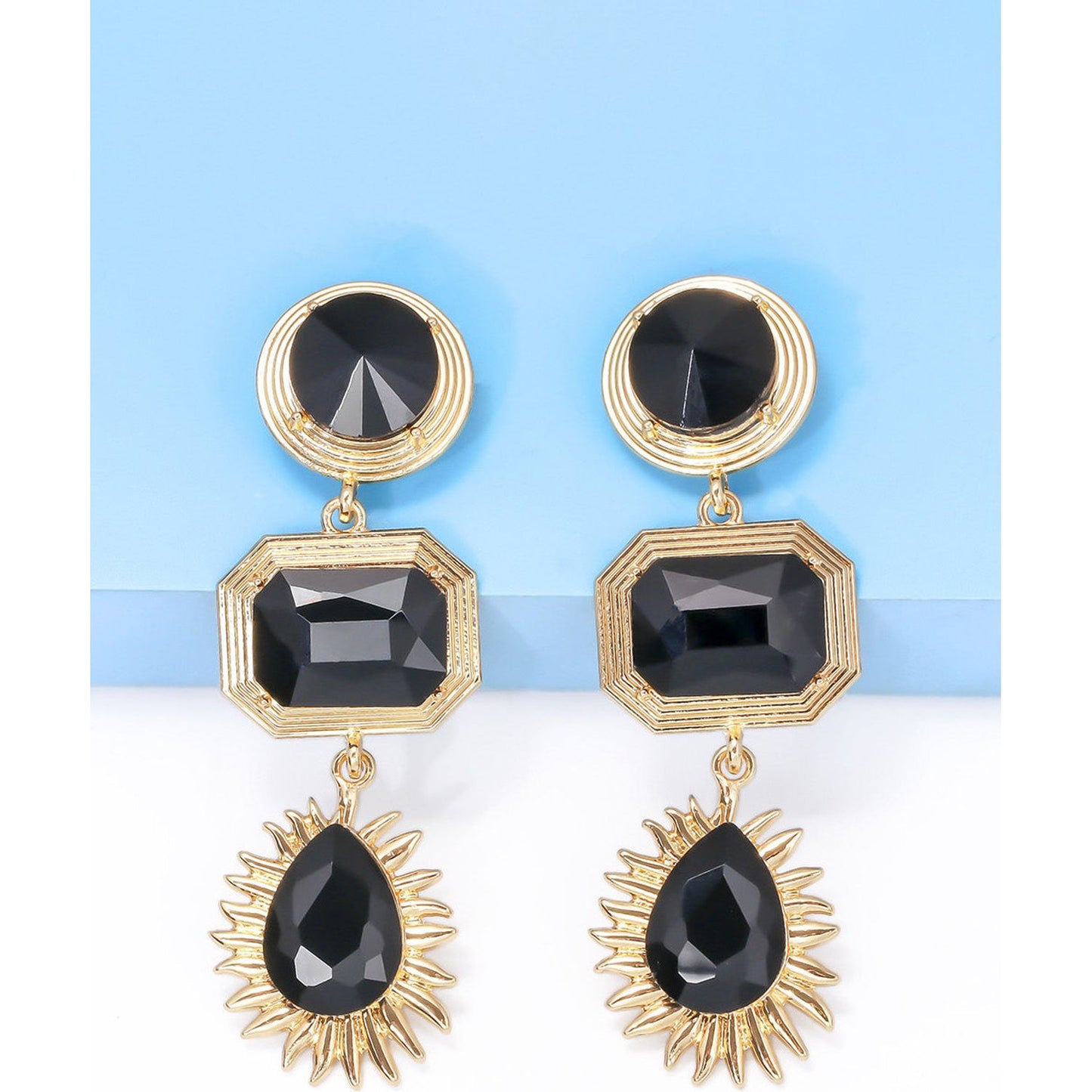 Geometrical Shape Zinc Alloy Frame Glass Dangle Earrings