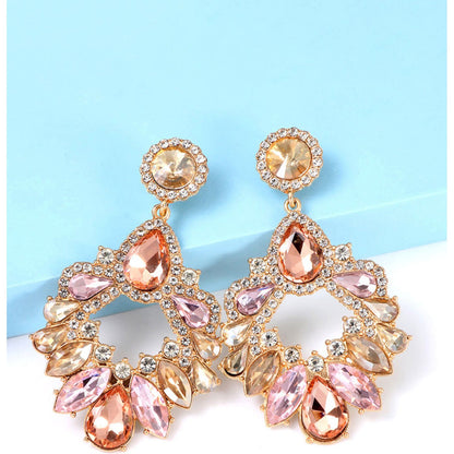 Zinc Alloy Frame Glass Stone Dangle Earrings