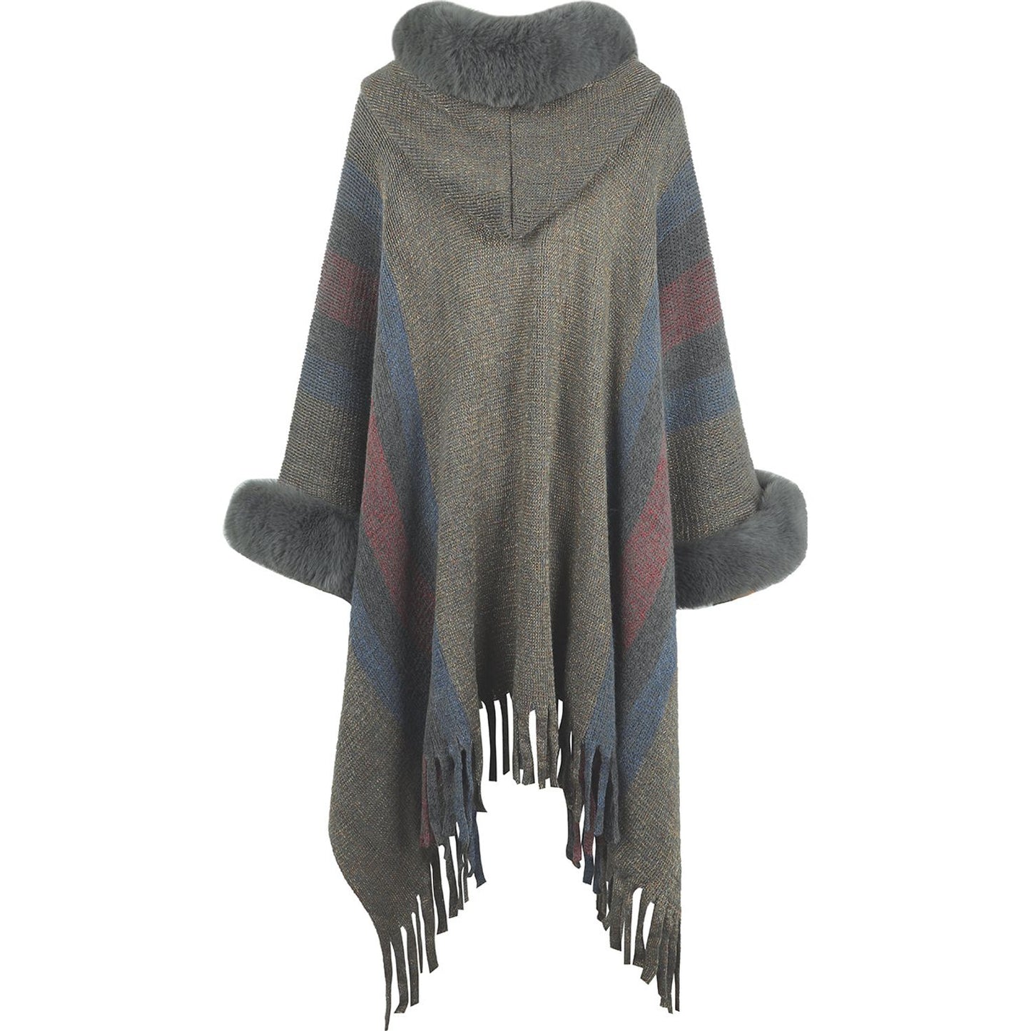 Color Block Fringe Detail Poncho