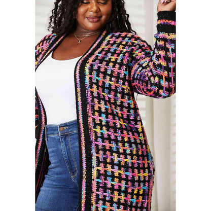 DOUBLE TAKE Full Size Multicolored Open Front Fringe Hem Cardigan