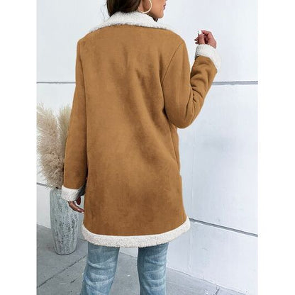 CATHSNNA Contrast Button Up Lapel Collar Long Sleeve Coat