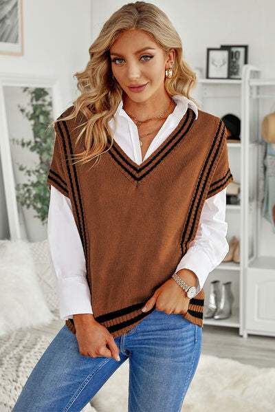 Stylish Striped V-Neck Sweater Vest