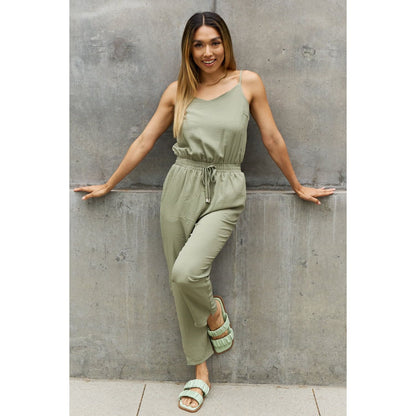 ODDI Full Size Textured Woven Jumpsuit in Sage