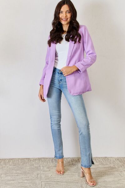 ZENANA Open Front Long Sleeve Lavender Blazer