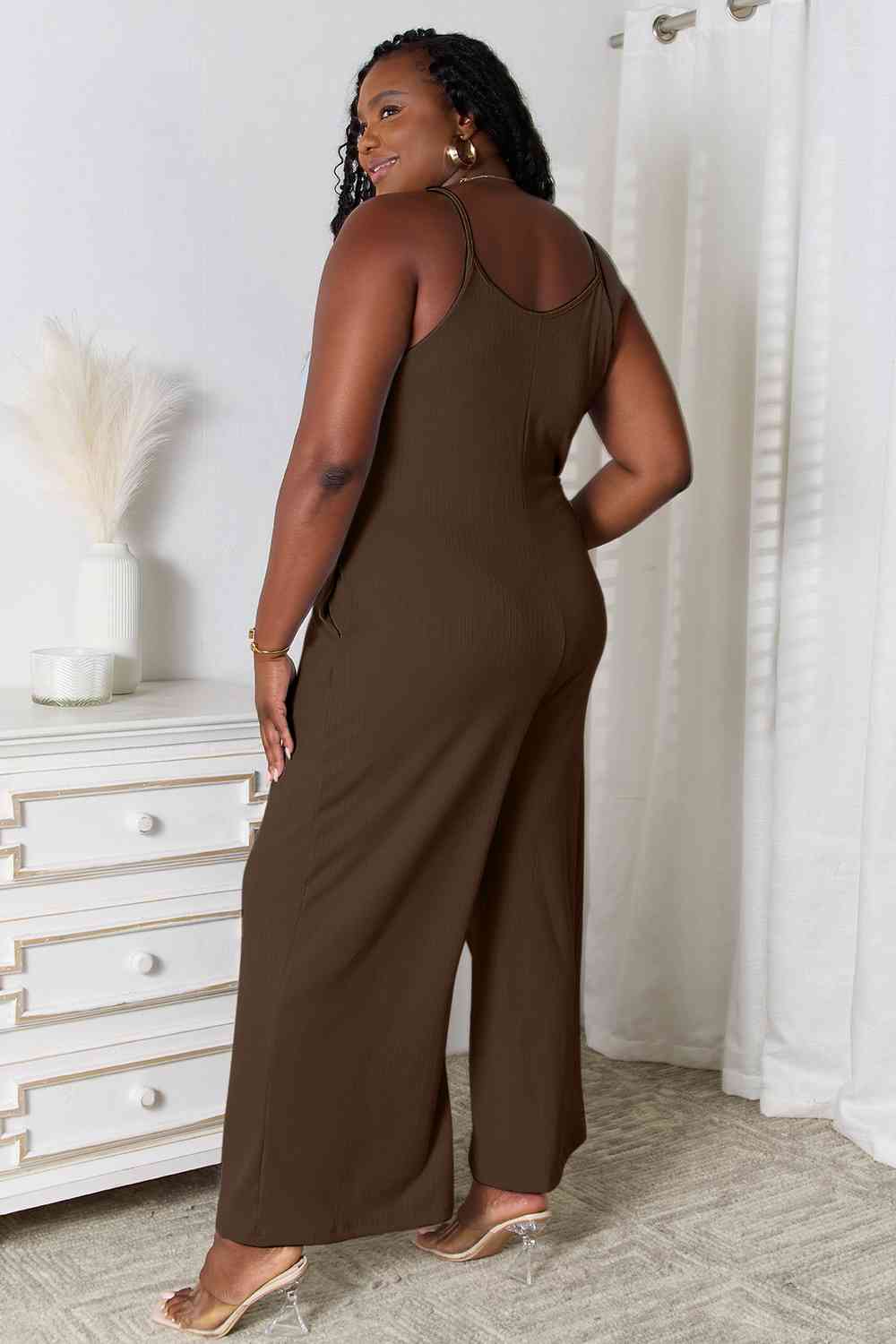 BASIC BAE Full Size Spaghetti Strap V-Neck Jumpsuit