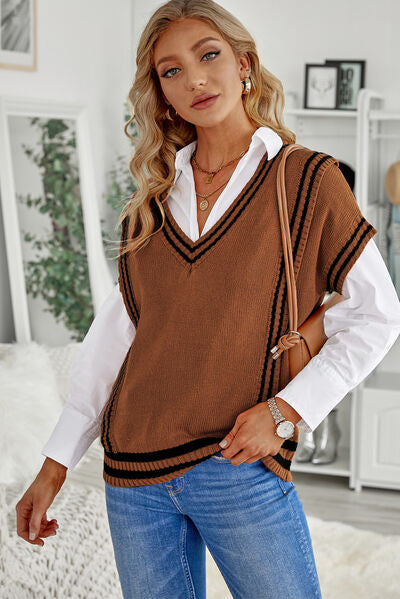 Stylish Striped V-Neck Sweater Vest