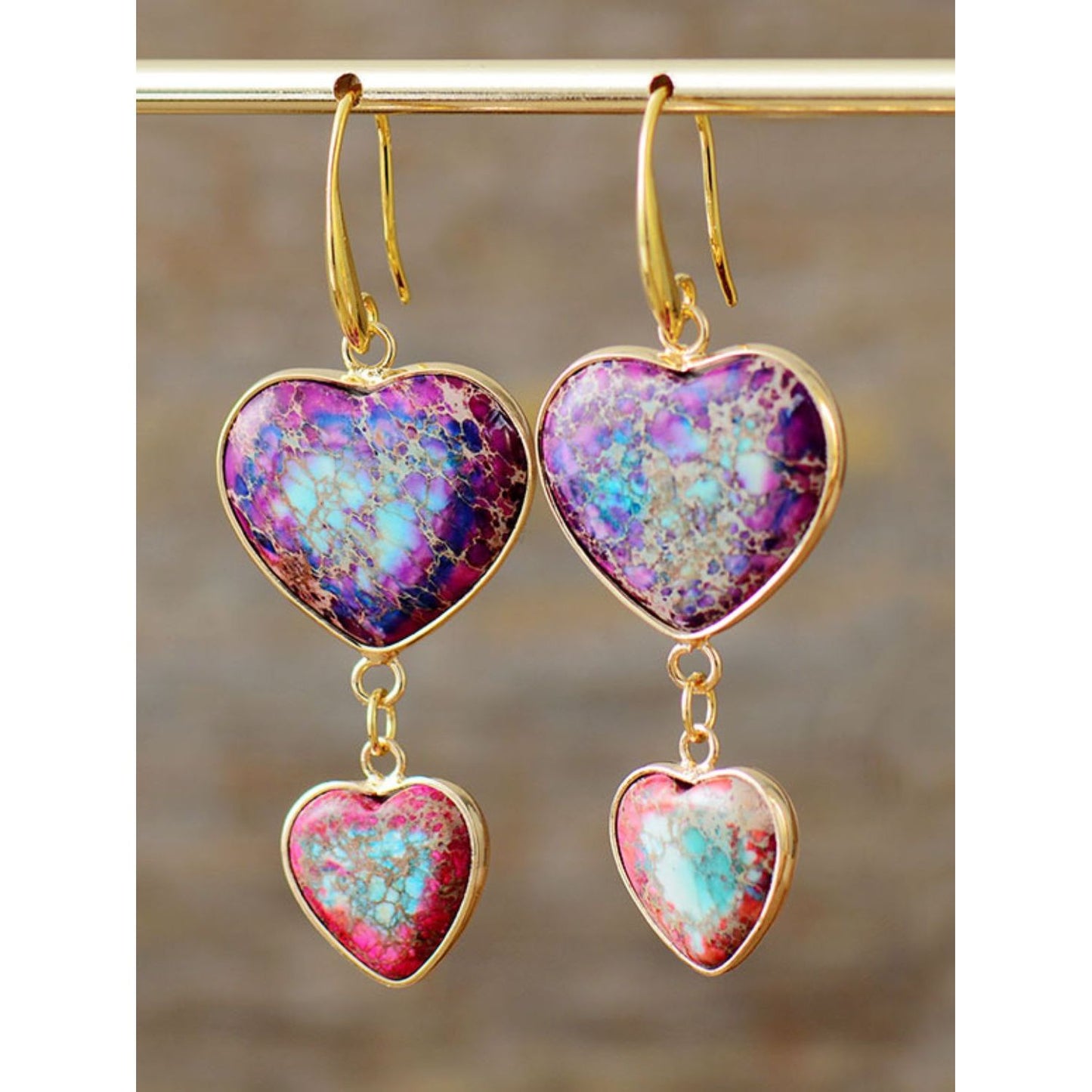 Heart Shape Imperial Jasper Dangle Earrings