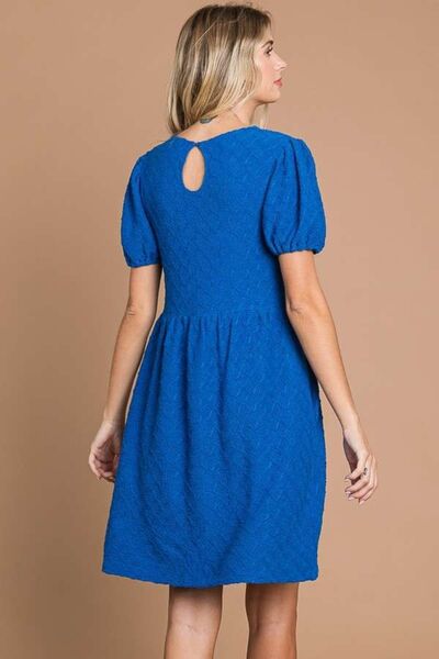 CULTURE CODE Texture Azula-blue Round Neck Short Sleeve Dress with Pockets