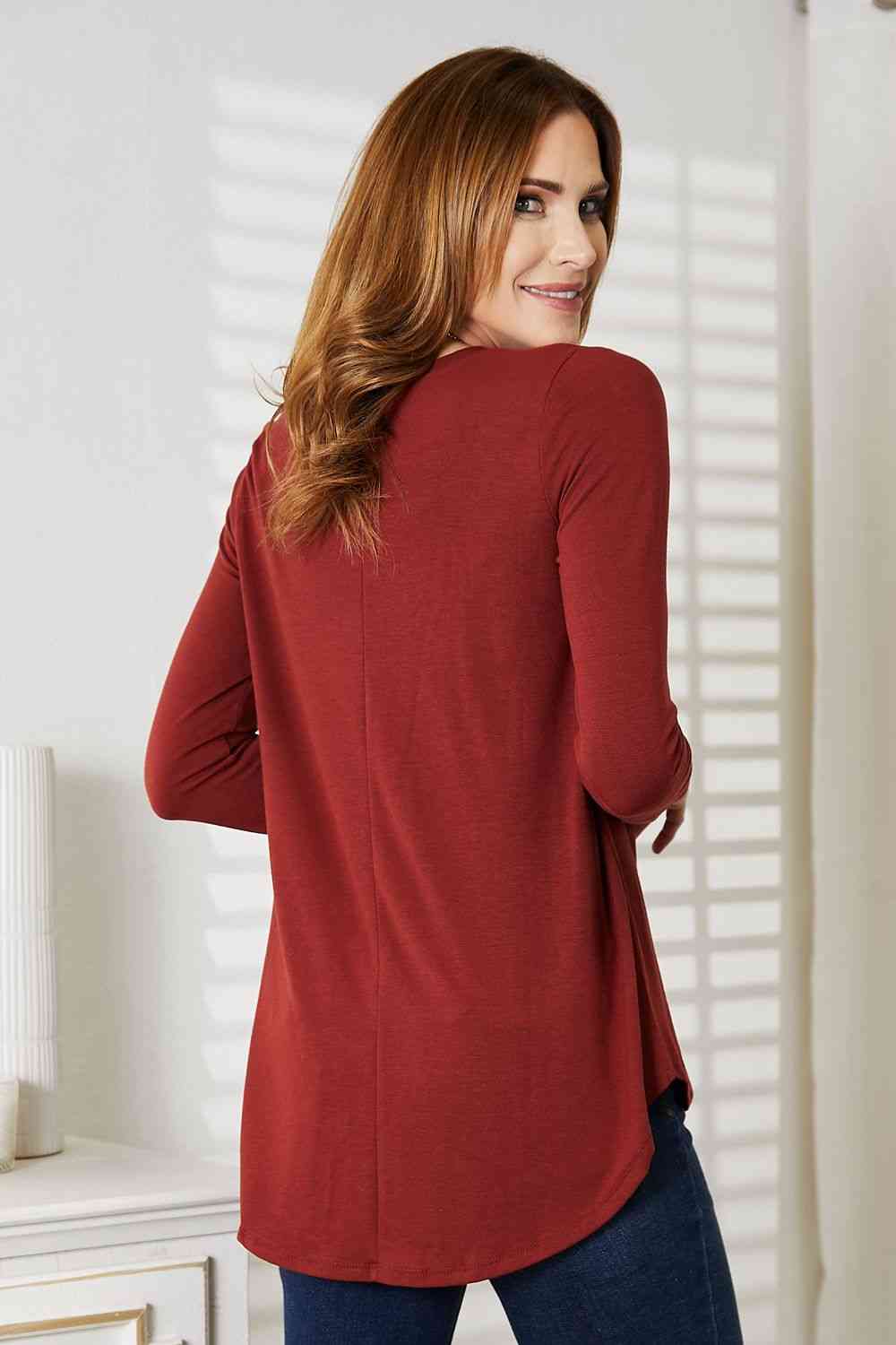 ZENANA Full Size Long Sleeve Round Neck Round Hem Top