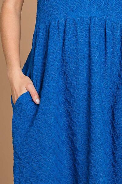 CULTURE CODE Texture Azula-blue Round Neck Short Sleeve Dress with Pockets